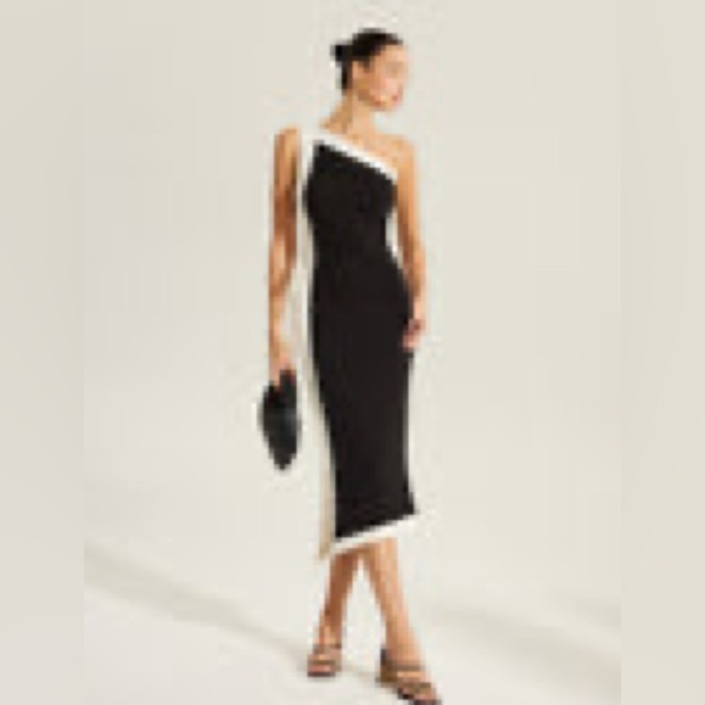 NWT Commense One Shoulder Black and White Knit Dress